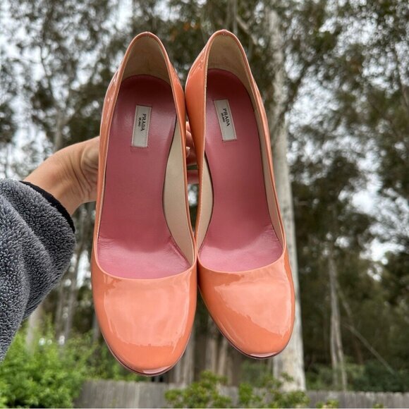 Prada Women's Pink Vero Cuoio Patent Leather Designer Heels EU 37.5/ US 7 - Picture 3 of 13